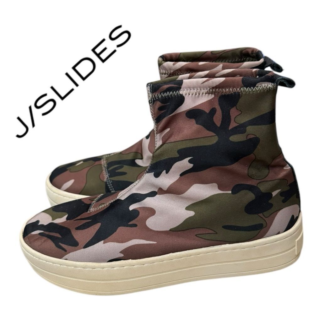 J/Slides Women's HERO Sock Camo High Top Fabric Pull-on Sneakers 7.5